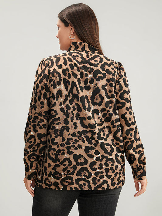 Leopard Print Knotted Neck Blouse