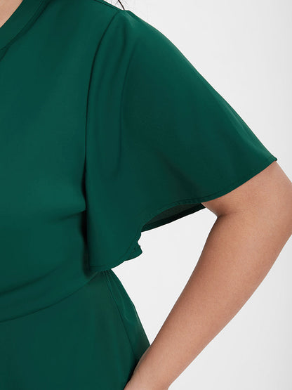 Solid Knotted Button Flutter Sleeve Blouse