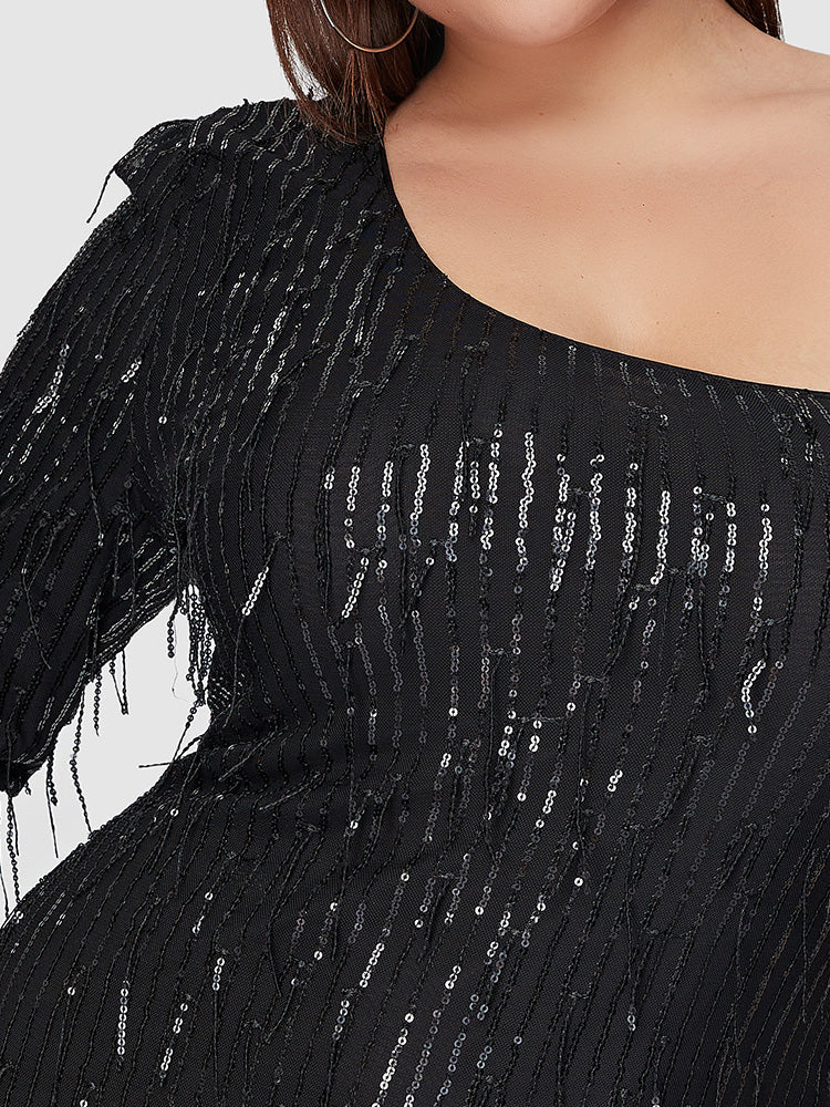 One Shoulder Sequin Tassle Bodycon Dress