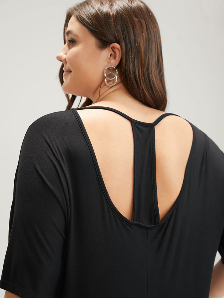 Solid Round Neck Cut Out Modal T-shirt