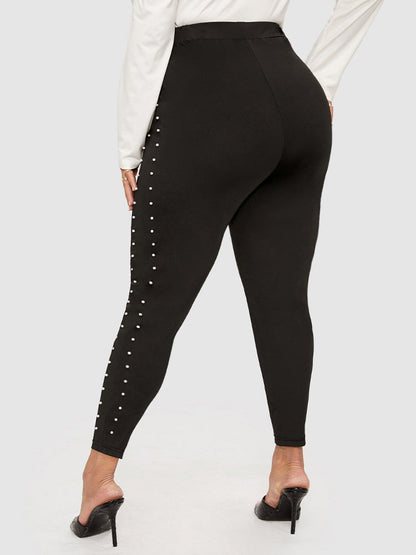 Plain Side Beaded Skinny Leggings