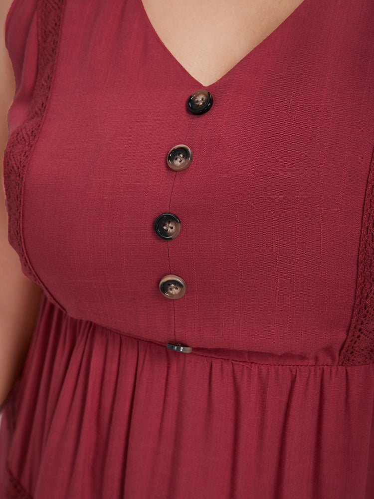 Solid V Neck Button Babydoll Tank Top