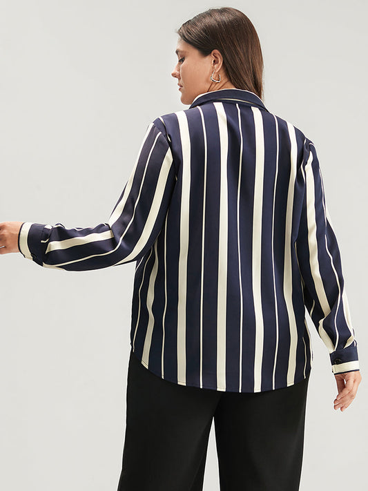 Striped Button Up Shirt Collar Blouse