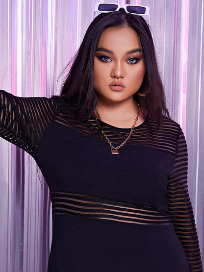 See Thourgh Mesh Striped Dress