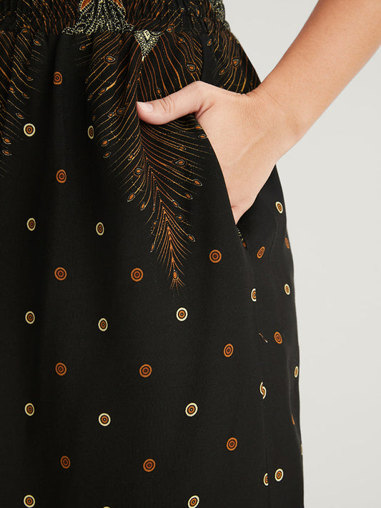 Bandana Pocket Elastic Waist Split Skirt