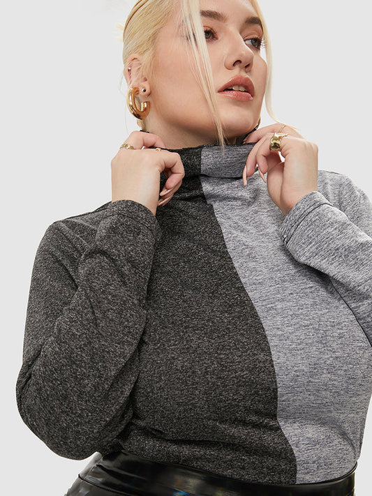 Funnel Neck Two Tone Knit Top