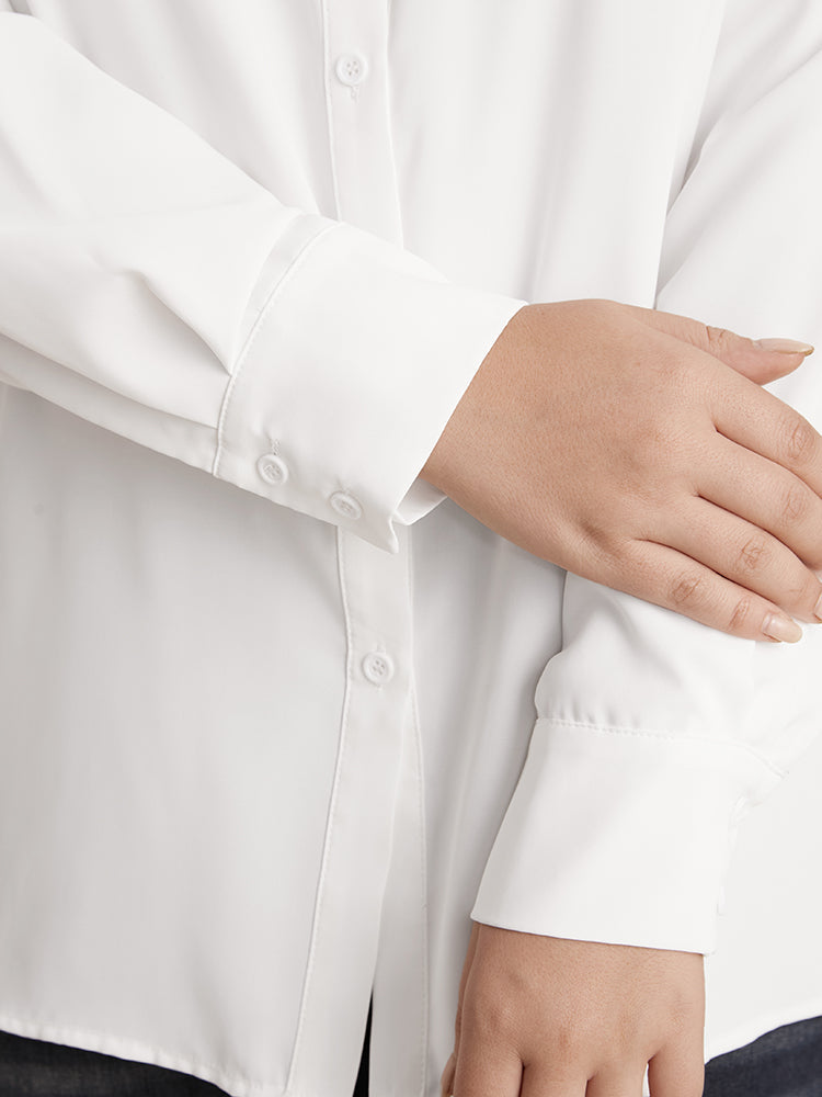 Solid Gathered Shirt Collar Button Up Blouse