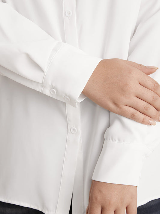 Solid Gathered Shirt Collar Button Up Blouse