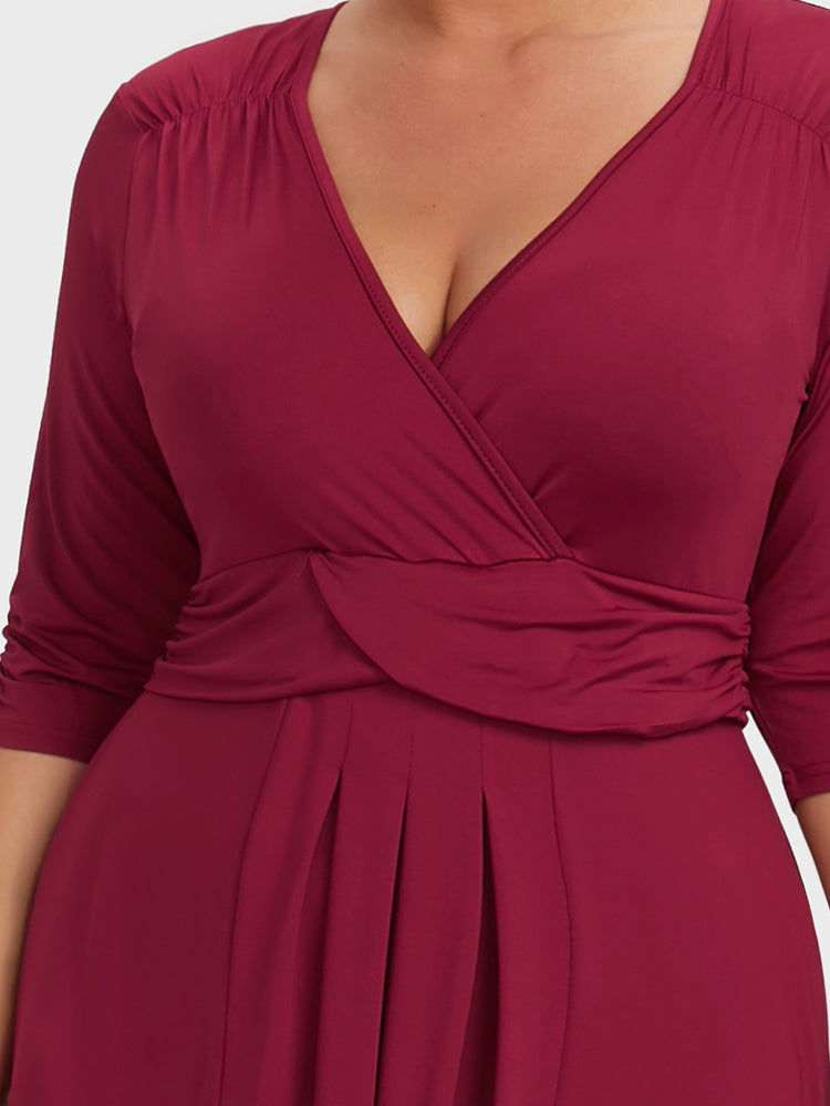Surplice Neck Ruched Split Dress