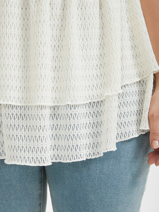 Solid Gathered Button Ruffles Tiered  Tank Top