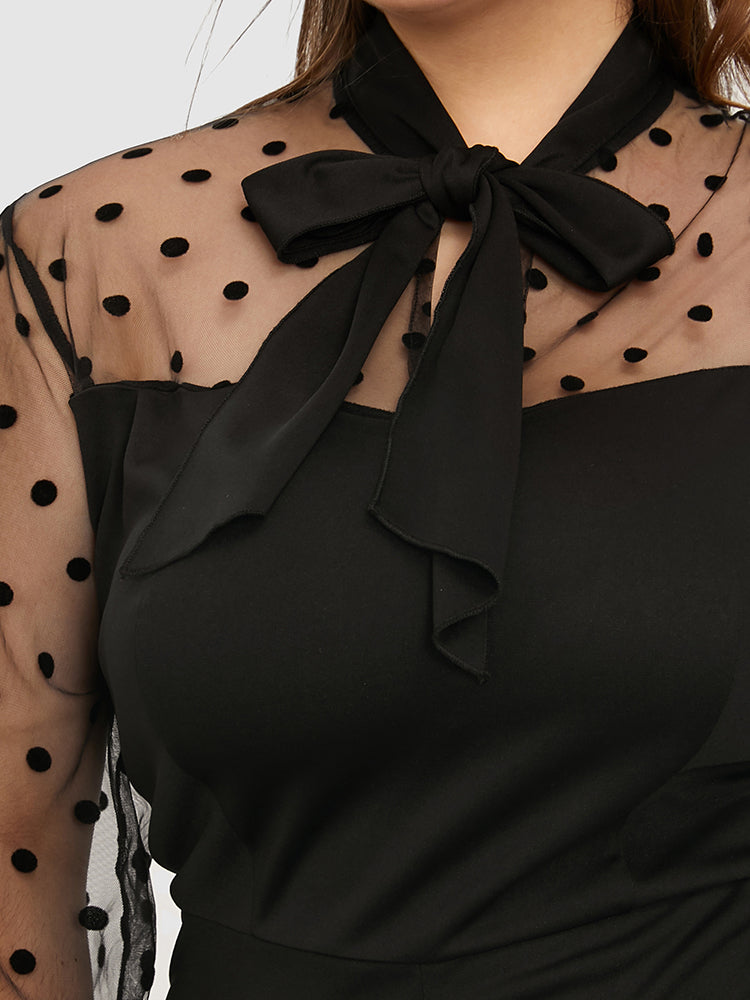 Polka Dot Mesh Knotted Wide Leg Jumpsuit