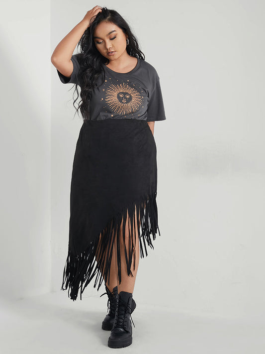 Black Tassel Asymmetrical Skirt