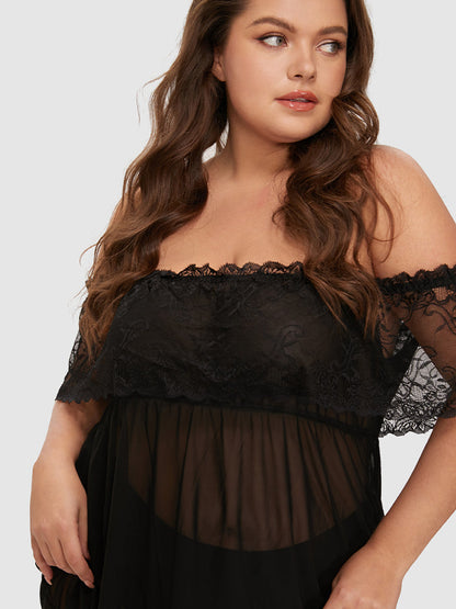 Lace Mesh Sheer Night Dress Without Panty
