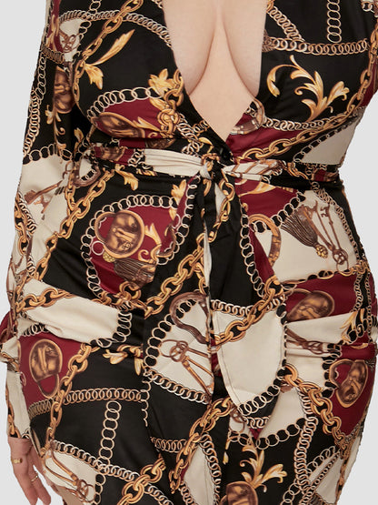 Chain Print Knot Front Bodycon Dress