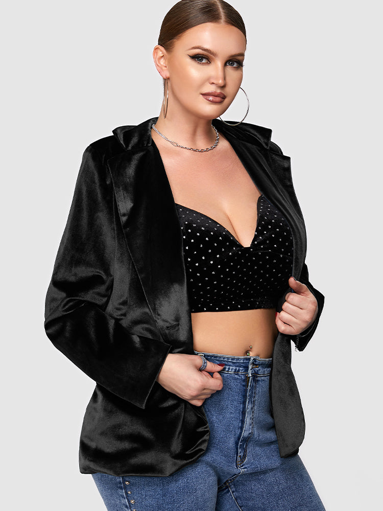 Button Velvet Pocket Blazer