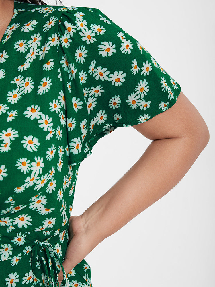 Ditsy Floral Ruffle Wrap Knot Blouse