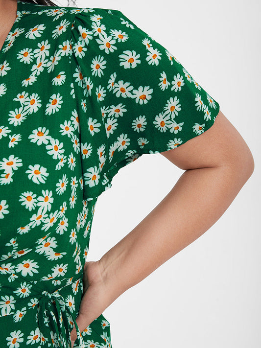 Ditsy Floral Ruffle Wrap Knot Blouse