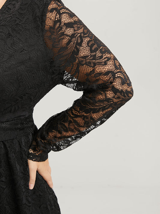 Solid Wrap Contrast Lace High Low Hem Dress