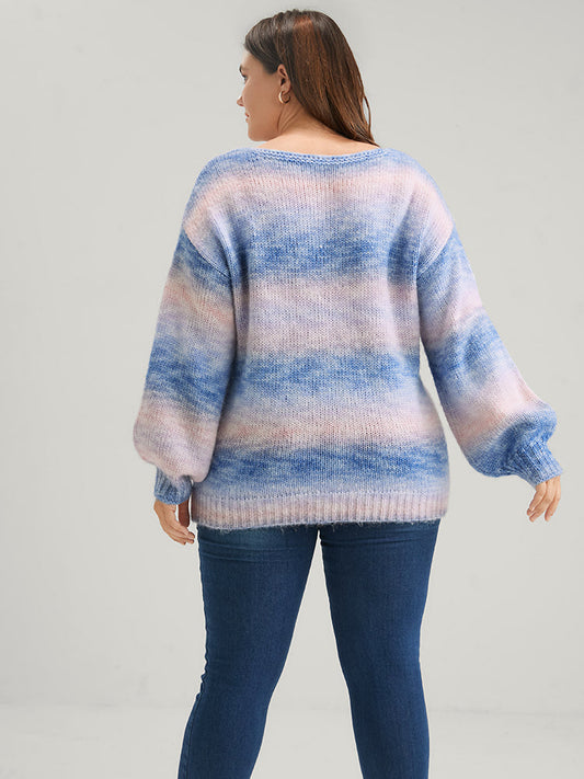 Ombre Spacedye Knit Lantern Sleeve Heather Knit Top