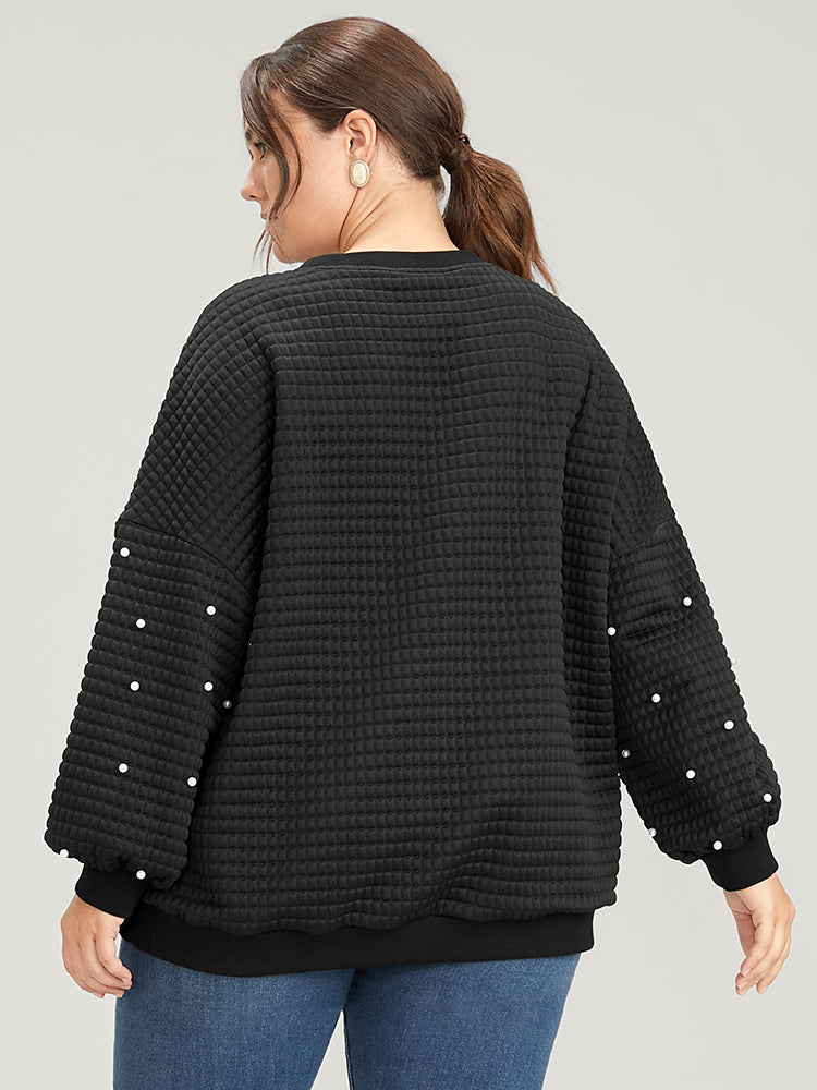 Solid Texture Pearls Beaded Sweatshirt