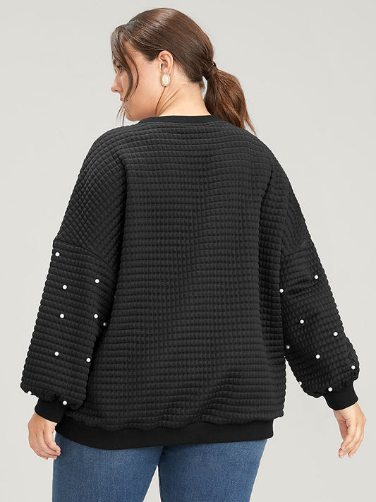 Solid Texture Pearls Beaded Sweatshirt