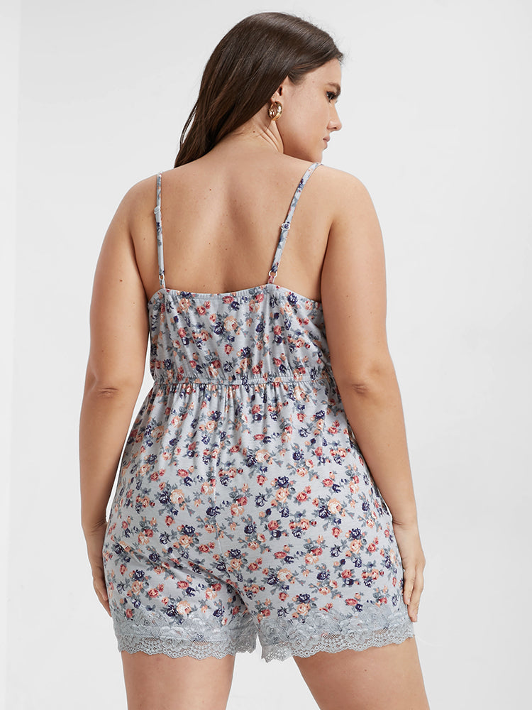 Floral Contrast Lace Lounge Romper