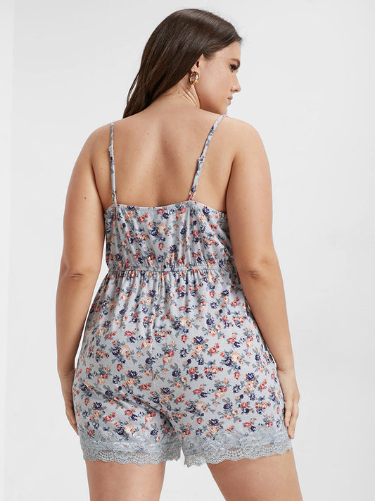 Floral Contrast Lace Lounge Romper