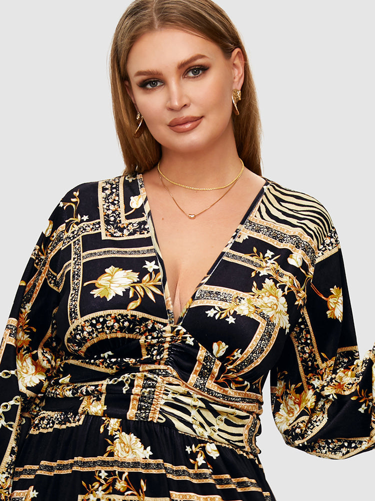 Chain & Scarf Art Print Ruched Dress