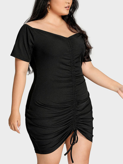Ruched Knit V Neck Dress