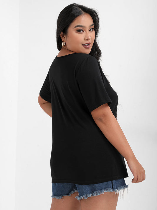 Solid V Neck Cut Out T-shirt