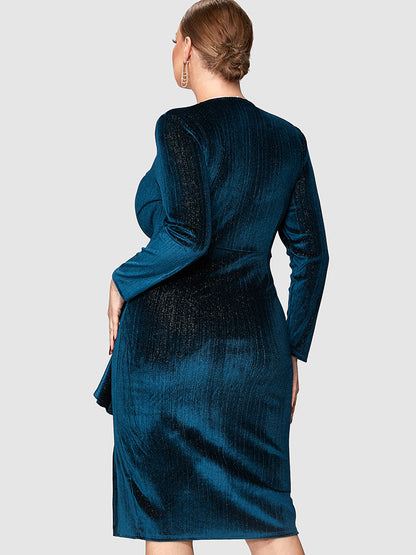 Solid Ruffles Velvet Bodycon Dress