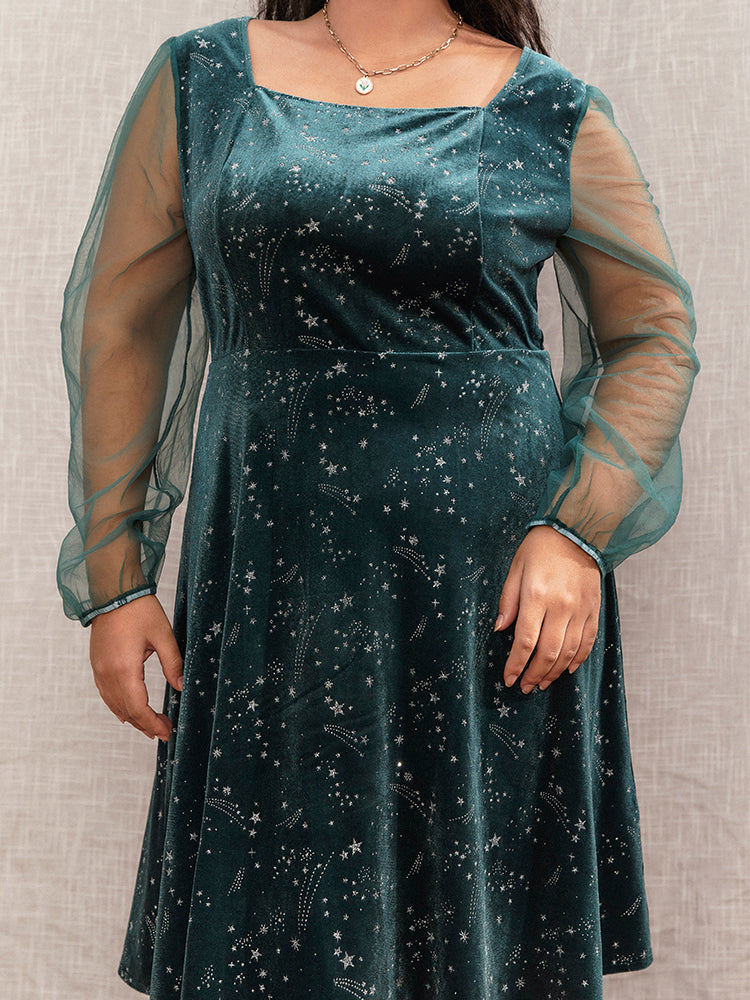 Mesh Sleeve Galaxy Star Dress