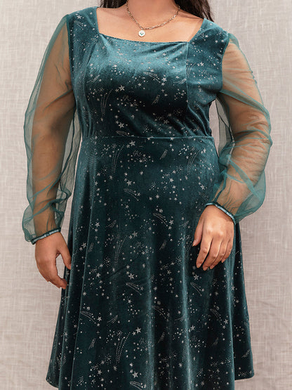 Mesh Sleeve Galaxy Star Dress