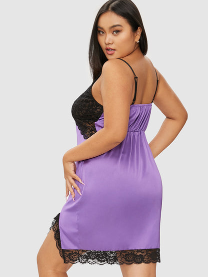 Samantha Casual At Home - Contrast Lace Split Sleep Dress