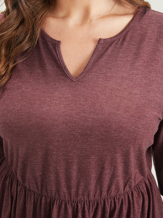 Solid Ruffle Hem Elastic Waist Notched T-shirt