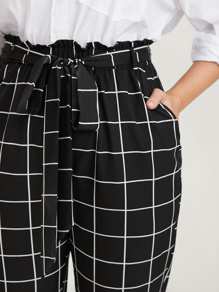 Tartan Pocket Belted Paperbag Waist Pants