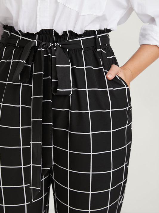 Tartan Pocket Belted Paperbag Waist Pants
