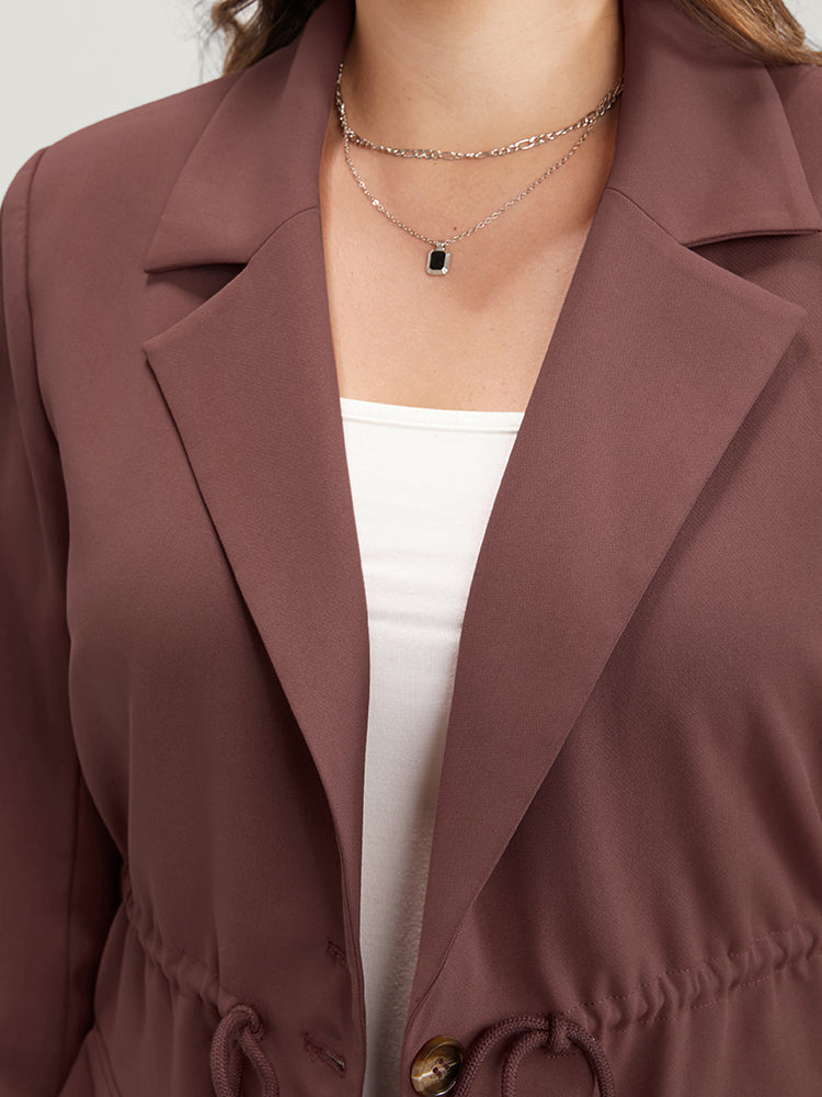 Solid Flap Pocket Drawstring Suit Collar Blazer