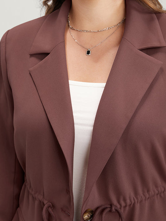 Solid Flap Pocket Drawstring Suit Collar Blazer