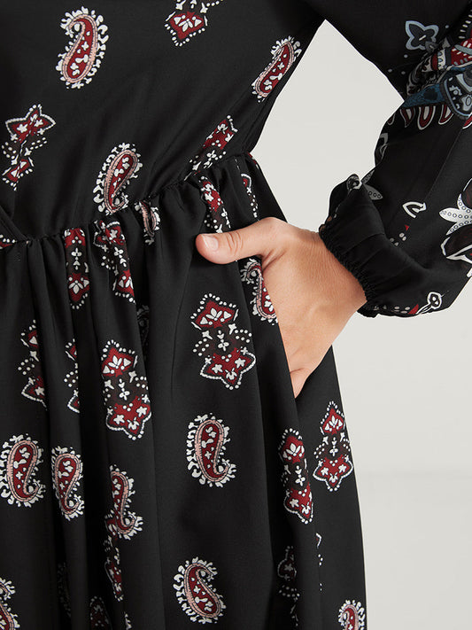 Paisley Pocket Split Wrap Maxi Dress