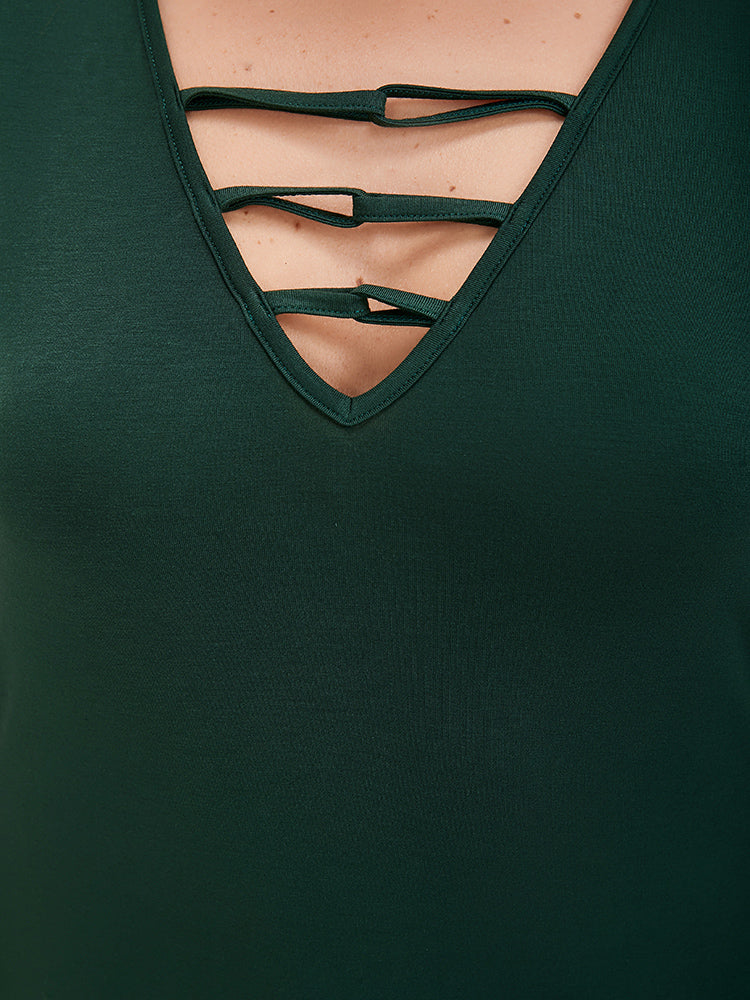 Solid Cut Out V Neck Modal T-shirt