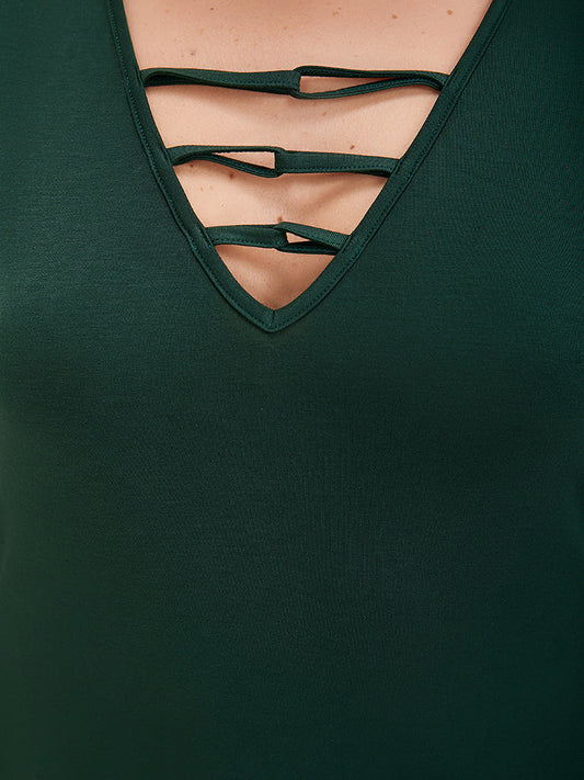 Solid Cut Out V Neck Modal T-shirt
