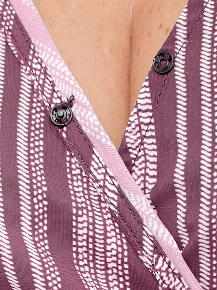 Wrap Button Ruffles Pocket Split  Striped Maxi Dress