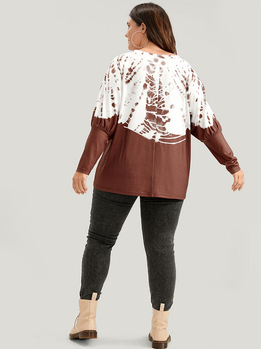 Tie Dye Round Neck Dolman Sleeve Long Tee
