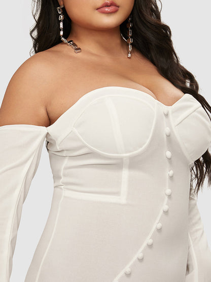 Button Detail Bustier Split Tube Bodycon Dress