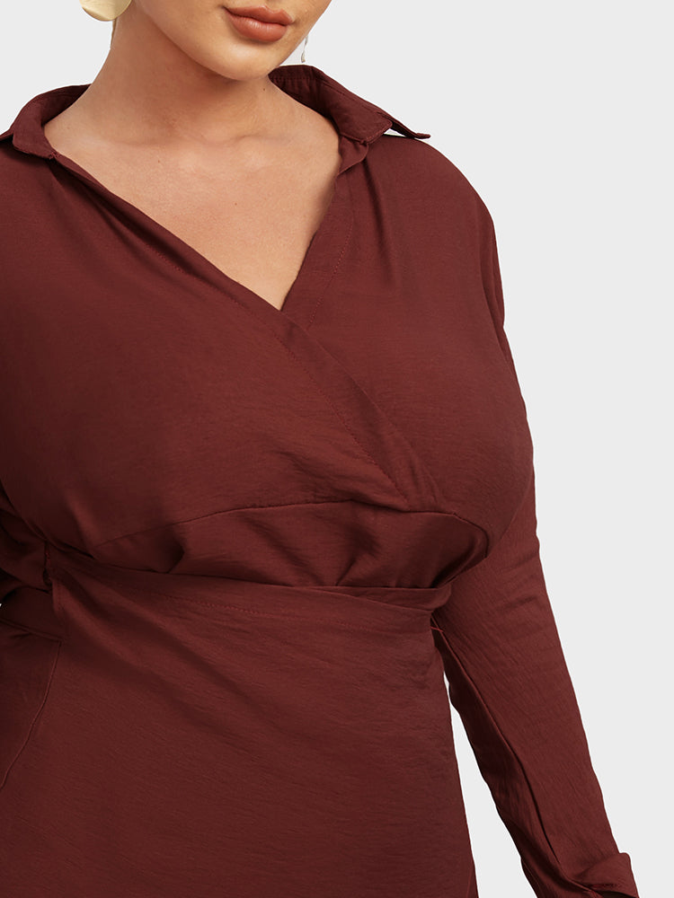 Solid Wrap Back Tie Bodycon Dress