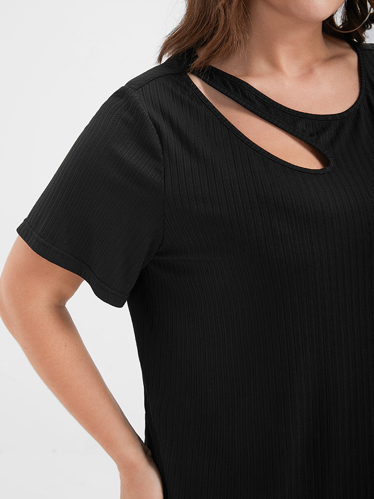 Solid Round Neck Cut Out T-shirt