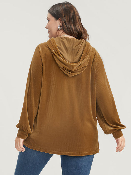 Solid Corduroy Drawstring Hooded Sweatshirt