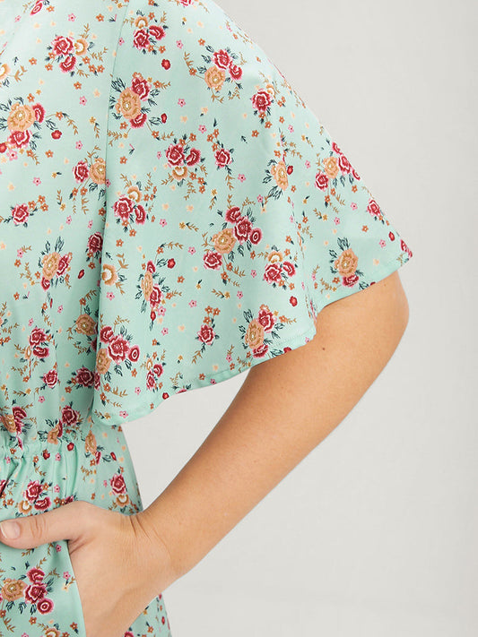 Bandana Button Ruffles Pocket Drawstring Maxi Dress