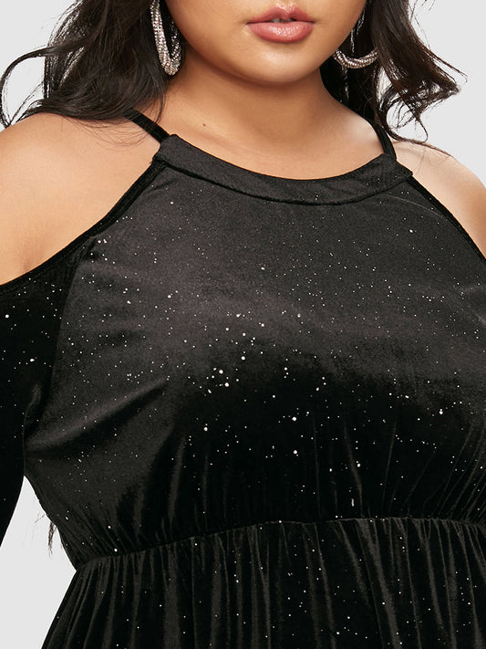 Velvet Glitter Cut Out Shoulder Dress